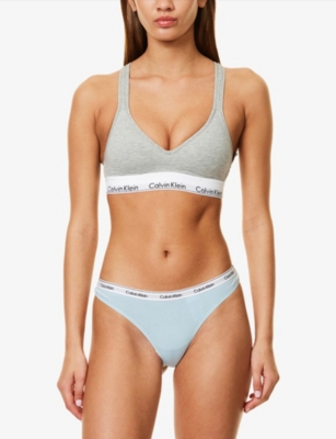 Shop Calvin Klein Womens Sterling Blue Icon Logo Stretch-cotton Thong
