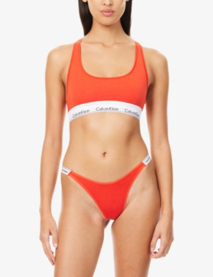 Calvin Klein Womens Molten Icon Logo Dipped Cotton-jersey String Thong In Molten