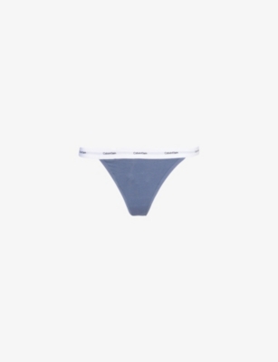Shop Calvin Klein Womens Grisaille Branded-waistband Stretch-cotton Thong Xs