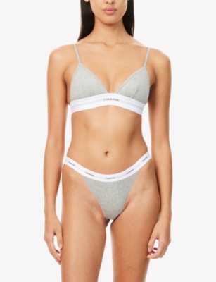 Calvin Klein Womens Grey Heather Ribbed High-rise Cotton-jersey Thong Xs In Grey Heather