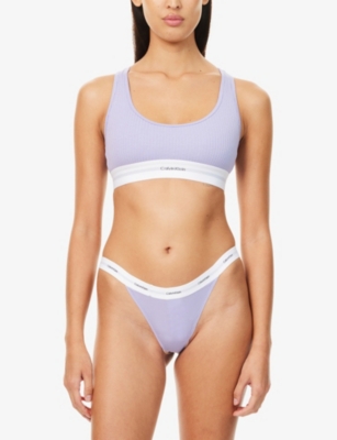 Calvin Klein Womens Lilac Quartz Ribbed Cotton-blend String Thong In Lilac Quartz