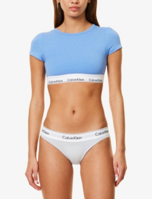Calvin Klein Womens Branded-underband Stretch-jersey Bralette Glacier In Glacier