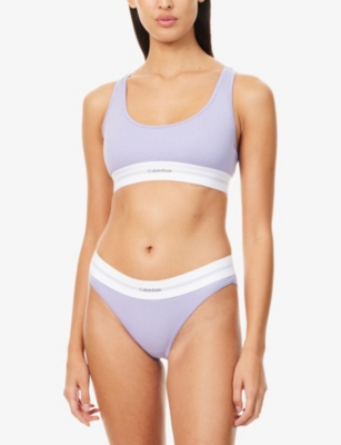 Calvin Klein Womens Lilac Quartz Scoop-neck Modal Ribbed Cotton-blend Bralette Xl In Lilac Quartz