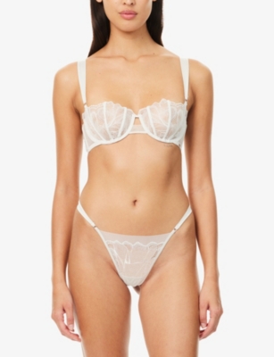 Shop Calvin Klein Womens Chalk Ck Black Floral Lace Thong Xs