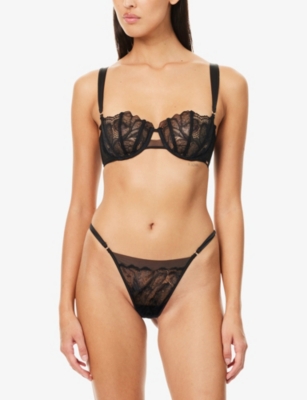 Calvin Klein Womens Ck Black Floral Lace Thong Xs In Black