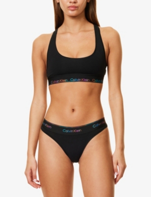 Shop Calvin Klein Womens  Icon Pride Scoop-neck Stretch-jersey Bralette In Black