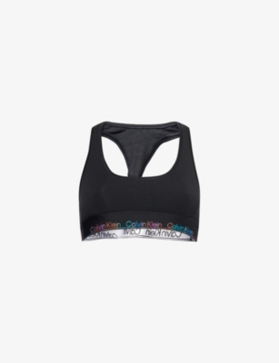 Shop Calvin Klein Womens  Icon Pride Scoop-neck Stretch-jersey Bralette In Black