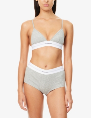 Calvin Klein Womens Grey Heather Modal Ribbed Triangle Cotton-jersey Bralette In Grey Heather