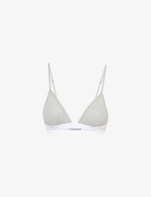 Calvin Klein Womens Grey Heather Modal Ribbed Triangle Cotton-jersey Bralette In Grey Heather