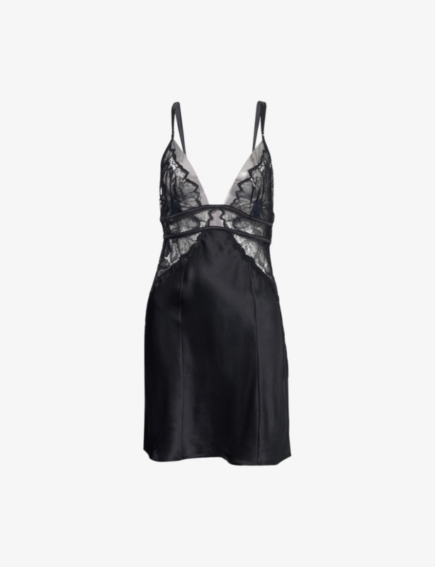 V-neck Lace-Panel Silk Mini Night Dress