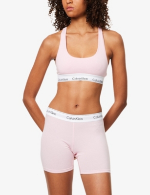 Calvin Klein Womens Buff Pink Icon Branded Stretch-cotton Blend Bralette In Pink