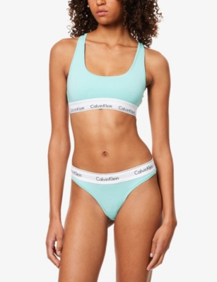 Calvin Klein Womens Beau Blue Icon Branded Stretch-cotton Blend Bralette Xs