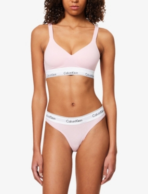 Shop Calvin Klein Womens Buff Pink Icon Branded Stretch-cotton Blend Thong Xs