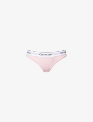 Shop Calvin Klein Womens Buff Pink Icon Branded Stretch-cotton Blend Thong Xs