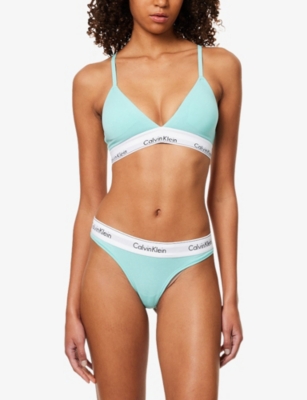 Shop Calvin Klein Womens Beau Blue Icon Branded Stretch-cotton Blend Thong