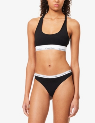 Shop Calvin Klein Womens Blk/blk/blk/blk/blk Icon Logo Pack Of Five Cotton-jersey Thongs