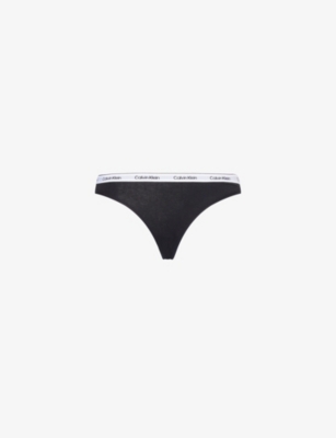 Shop Calvin Klein Womens Blk/blk/blk/blk/blk Icon Logo Pack Of Five Cotton-jersey Thongs