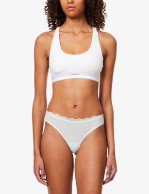 Calvin Klein Womens Moonlight Jade Lace Sheer Stretch-woven Thong