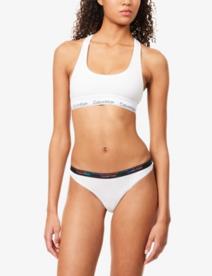 Shop Calvin Klein Womens  Icon Logo Pack Of Five Cotton-jersey Thongs