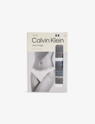 Calvin Klein Womens Blk/wht/blk/gry Htr/wht Icon Logo Pack Of Five Cotton-jersey Thongs