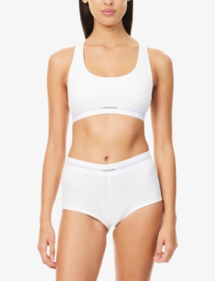 Shop Calvin Klein Womens  Boyshort Modal Ribbed Cotton-blend Briefs In White