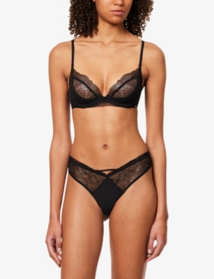 Calvin Klein Womens Black Geo Lace Woven Bra
