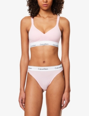 Calvin Klein Womens Buff Pink Icon Branded Stretch-cotton Blend Tanga