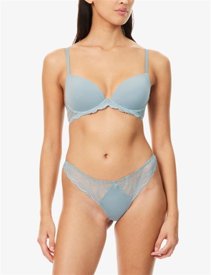 Shop Calvin Klein Womens Sensual Stretch-lace Thong Lead Xs