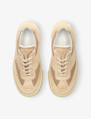 Shop Mm6 Maison Margiela Womens Mm6 Logo-embossed Leather Low-top Trainers In Beige
