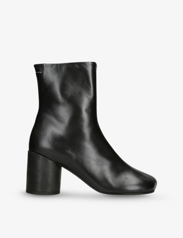 Round-toe leather heeled ankle boots