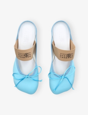 MM6 MAISON MARGIELA WOMENS PALE BLUE LOGO-ELASTIC SATIN BALLET SLIPPERS EUR 40 / 7 UK 
