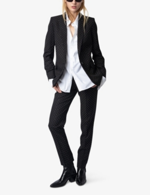 Zadig & Voltaire Visko Double-breasted Embellished Velvet Blazer In Black