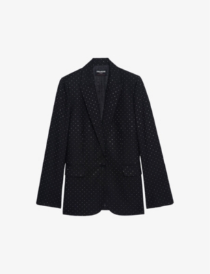 Zadig & Voltaire Visko Double-breasted Embellished Velvet Blazer In Black