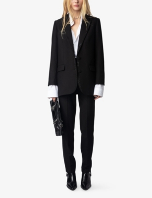 Zadig & Voltaire Womens Black Panny Rhinestone-embellished Straight-leg Stretch-woven Trousers In Black