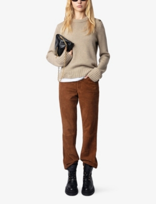 ZADIG & VOLTAIRE WOMENS OATMEAL MALTY BUTTON-SHOULDER WOOL JUMPER 