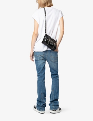 ZADIG & VOLTAIRE WOMENS NOIR SUNNY MOOD SLOGAN-PRINT LEATHER SHOULDER BAG 
