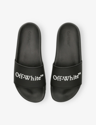 Off-white Mens Black Bookish Embossed-logo Tpu Sliders Eur 37 / 4 Uk In Black