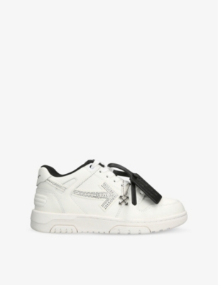 OFF-WHITE C/O VIRGIL ABLOH: Out Of Office Crystal-Embellished Leather Low-Top Trainers