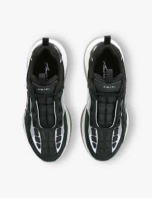 AMIRI: Bone logo-embroidered leather and mesh low-top trainers
