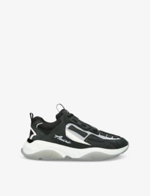 AMIRI: Bone logo-embroidered leather and mesh low-top trainers