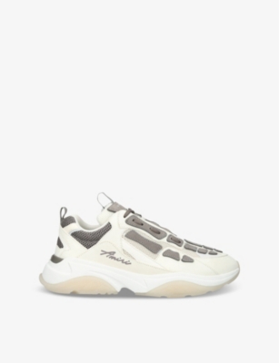 Mens Amiri Bone Logo-Embroidered Leather and Mesh Low-Top Trainers