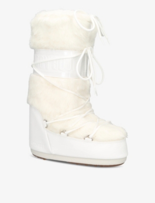 Shop Moon Boot Womens White Icon Lace-front Faux-fur Snow Boots Eur 35 / 2 Uk