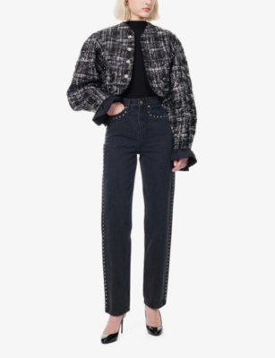 Rotate Birger Christensen Womens Stud-embellished Straight-leg Denim Jeans Dark Grey Denim In Dark Grey Denim