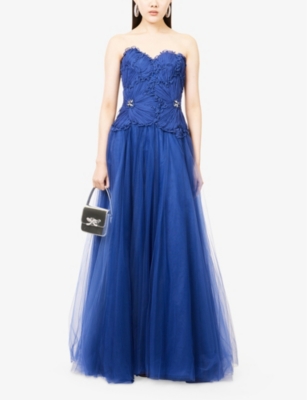 COSTARELLOS: Edra Floral-Detail Tulle Maxi Dress