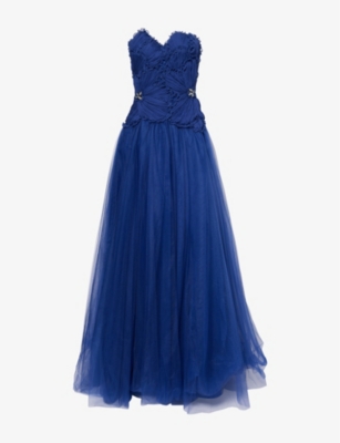 COSTARELLOS: Edra Floral-Detail Tulle Maxi Dress