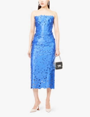 COSTARELLOS: Delmara Bandeau Satin Midi Dress