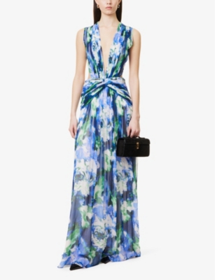 COSTARELLOS: Nerina Abstract-Print Silk Gown