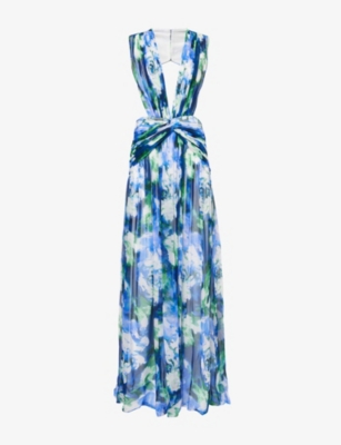 COSTARELLOS: Nerina Abstract-Print Silk Gown
