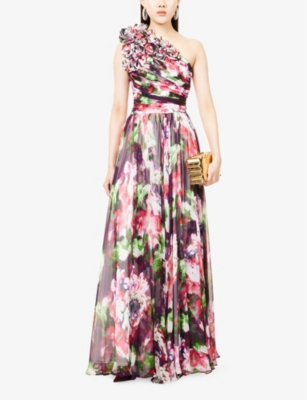 COSTARELLOS: Jera Floral-Print Crepe Maxi Dress