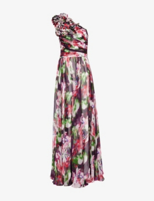 COSTARELLOS: Jera Floral-Print Crepe Maxi Dress
